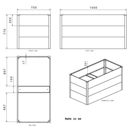 Metzler Hochbeet L für den Garten | Pulverbeschichtet | 150 x 75 x 77 cm