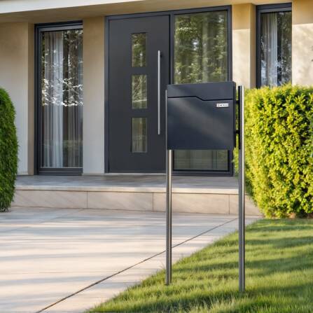 Metzler Boîte aux lettres avec support en acier de haute qualité | Plaque de nom avec étiquette en papier | Hoffmann