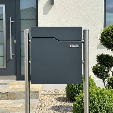 Metzler Boîte aux lettres avec support en acier de haute qualité | Plaque de nom avec étiquette en papier | Hoffmann