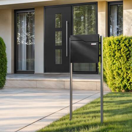 Metzler Cassetta delle lettere da terra in acciaio di alta qualità | Targhetta con inserto in carta | Nero | Hoffmann