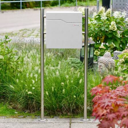 Metzler Boîte aux lettres avec support en acier inoxydable | Plaque de nom avec étiquette en papier | Blanc| Hoffmann