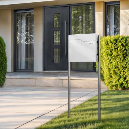 Metzler Boîte aux lettres avec support en acier inoxydable | Plaque de nom avec étiquette en papier | Blanc| Hoffmann