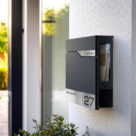 Metzler Briefkasten mit Sichtfenster | Personalisiert mit Gravur | Edelstahl-Namensschild | Siebert SF