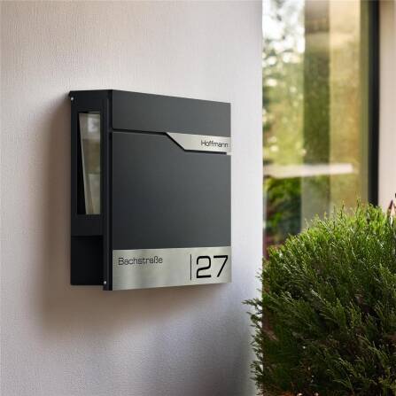 Metzler Briefkasten mit Sichtfenster | Personalisiert mit Gravur | Edelstahl-Namensschild | Siebert SF