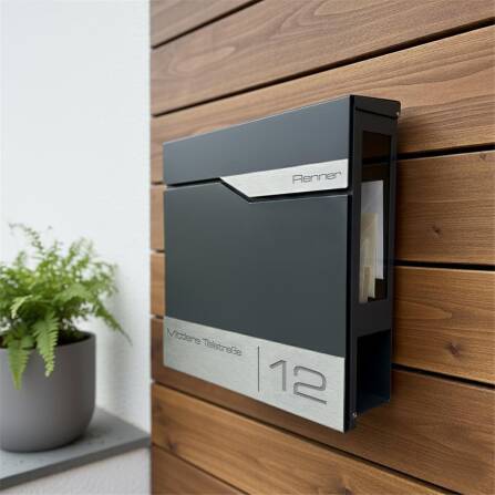 Metzler Briefkasten mit Sichtfenster | Personalisiert mit Gravur | Edelstahl-Namensschild | Siebert SF