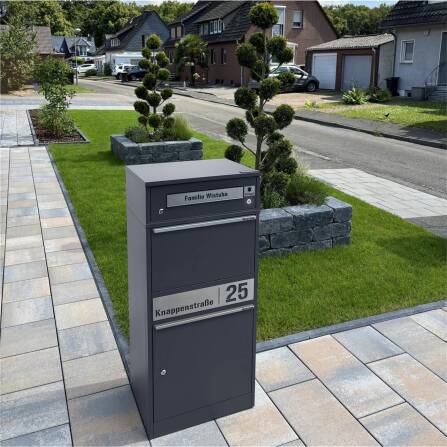 Metzler Funk-Paketbox mit Klingel & Briefkasten |  personalisiert mit Gravur | Edelstahl-Namensschild | Eisenglimmer | Bispo Funk