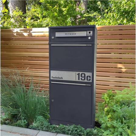 Metzler Funk-Paketbox mit Klingel & Briefkasten |  personalisiert mit Gravur | Edelstahl-Namensschild | Eisenglimmer | Bispo Funk