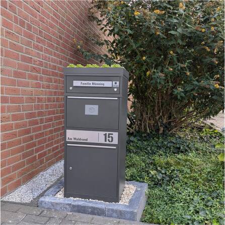 Metzler Funk-Paketbox mit Klingel & Briefkasten |  personalisiert mit Gravur | Edelstahl-Namensschild | Eisenglimmer | Bispo Funk