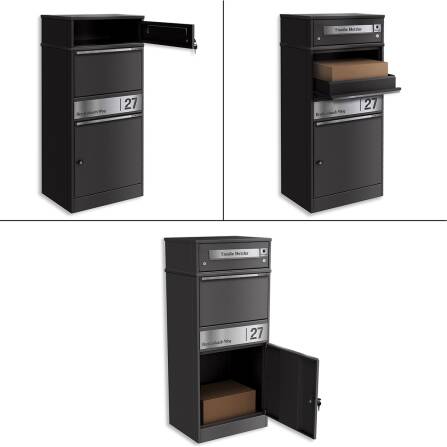 Metzler Funk-Paketbox mit Klingel & Briefkasten |  personalisiert mit Gravur | Edelstahl-Namensschild | Eisenglimmer | Bispo Funk