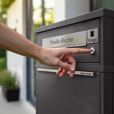 Metzler Funk-Paketbox mit Klingel & Briefkasten |  personalisiert mit Gravur | Edelstahl-Namensschild | Eisenglimmer | Bispo Funk