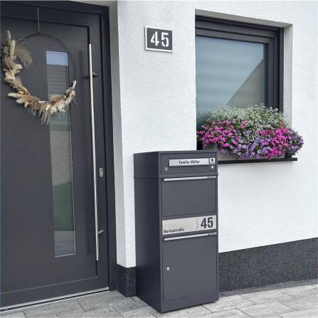 Metzler Funk-Paketbox mit Klingel & Briefkasten |  personalisiert mit Gravur | Edelstahl-Namensschild | Eisenglimmer | Bispo Funk