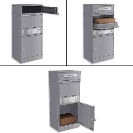 Metzler Boîte à colis avec sonnette sans fil et compartiment pour lettres | personnalisée avec gravure | Gris | Bispo sans fil