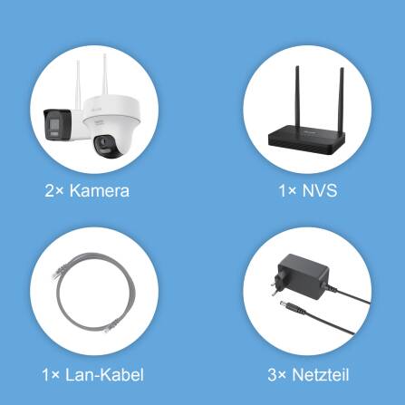 HiLook EasyLink WLAN Kit | 4 MP Bullet + PT Turret Überwachungskameras | WiFi NVS | Komplettset | Menschen- & Fahrzeugerkennung | Farbnachtsicht | 2-Wege-Audio | 24/7 Aufzeichnung | IKS-2044BTH-PH/W