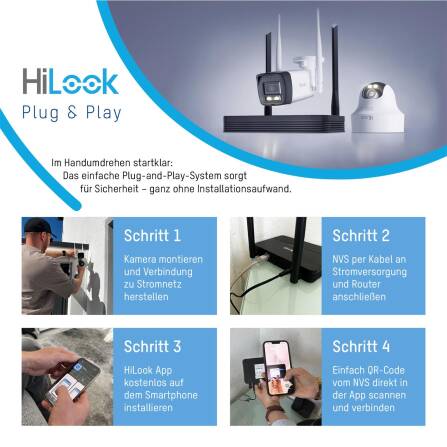 HiLook EasyLink WLAN Kit | 4 MP Bullet + PT Turret Überwachungskameras | WiFi NVS | Komplettset | Menschen- & Fahrzeugerkennung | Farbnachtsicht | 2-Wege-Audio | 24/7 Aufzeichnung | IKS-2044BTH-PH/W