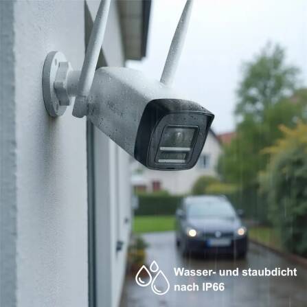 HiLook EasyLink WLAN Kit | 4 MP Bullet + PT Turret Überwachungskameras | WiFi NVS | Komplettset | Menschen- & Fahrzeugerkennung | Farbnachtsicht | 2-Wege-Audio | 24/7 Aufzeichnung | IKS-2044BTH-PH/W