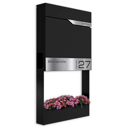 Metzler Briefkasten mit Blumenkasten | personalisiert mit Gravur | Schwarz | Siebert Frame J