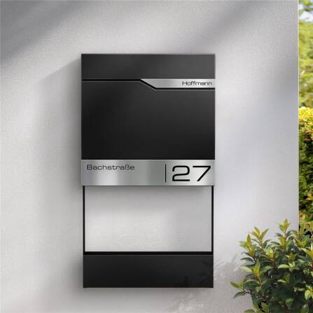 Metzler Briefkasten mit Blumenkasten | personalisiert mit Gravur | Schwarz | Siebert Frame J