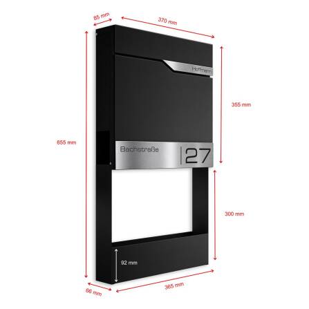 Metzler Briefkasten mit Blumenkasten | personalisiert mit Gravur | Schwarz | Siebert Frame J