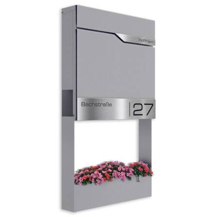 Metzler Briefkasten mit Blumenkasten | personalisiert mit Gravur | Grau | Siebert Frame J