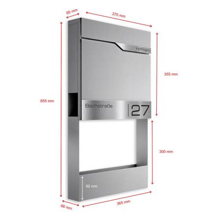 Metzler Briefkasten mit Blumenkasten | personalisiert mit Gravur | Grau | Siebert Frame J