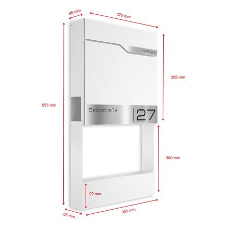Metzler Briefkasten mit Blumenkasten | personalisiert mit Gravur | Weiß | Siebert Frame J