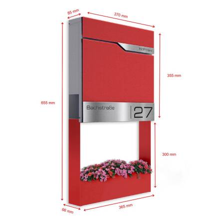 Metzler Briefkasten mit Blumenkasten | personalisiert mit Gravur | Wunschfarbe | Siebert Frame J