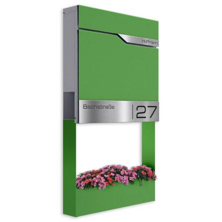 Metzler Briefkasten mit Blumenkasten | personalisiert mit Gravur | Wunschfarbe | Siebert Frame J