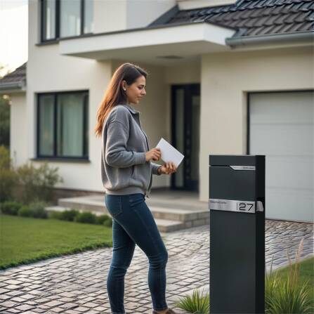 Metzler Briefkastenständer in RAL 7016 Anthrazit | Design Standfuß rostfrei | Anna 1