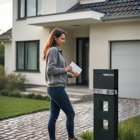 Metzler Briefkastenständer in RAL 7016 Anthrazit | Design Standfuß rostfrei | Anna 3