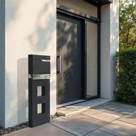 Metzler Briefkastenständer in RAL 7016 Anthrazit | Design Standfuß rostfrei | Anna 3