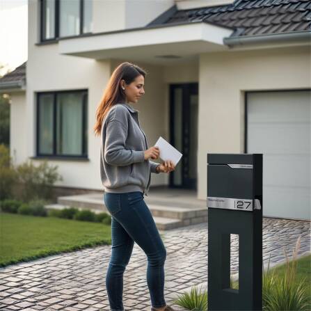 Metzler Briefkastenständer in RAL 7016 Anthrazit | Design Standfuß rostfrei | Anna 2