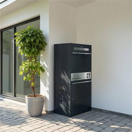 Metzler Boîte à colis XL avec compartiment pour lettres | Inoxydable | personnalisée avec gravure | RAL 7016 Anthracite | Bispo Max 2