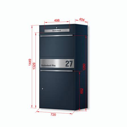 Metzler Boîte à colis XL avec compartiment pour lettres | Inoxydable | personnalisée avec gravure | RAL 7016 Anthracite | Bispo Max 2