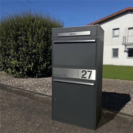 Metzler Boîte à colis XL avec compartiment pour lettres | Inoxydable | personnalisée avec gravure | RAL 7016 Anthracite | Bispo Max 2