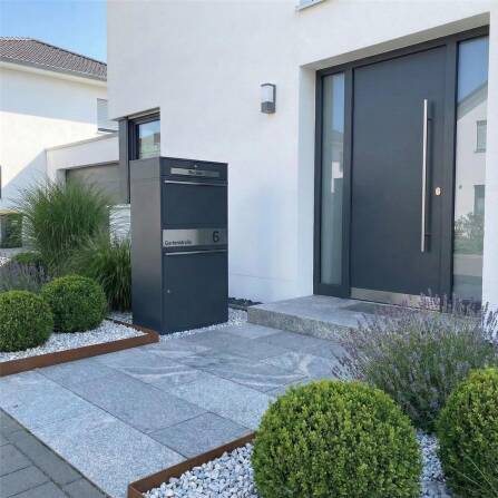 Metzler Boîte à colis XL avec compartiment pour lettres | Inoxydable | personnalisée avec gravure | RAL 7016 Anthracite | Bispo Max 2