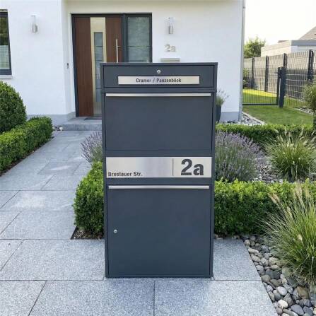 Metzler Boîte à colis XL avec compartiment pour lettres | Inoxydable | personnalisée avec gravure | RAL 7016 Anthracite | Bispo Max 2