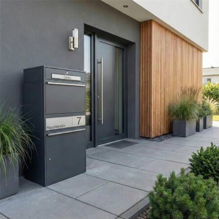 Metzler Boîte à colis XL avec compartiment pour lettres | Inoxydable | personnalisée avec gravure | RAL 7016 Anthracite | Bispo Max 2