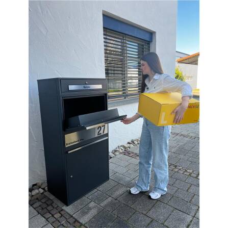 Metzler Boîte à colis XL avec compartiment pour lettres | Inoxydable | personnalisée avec gravure | RAL 7016 Anthracite | Bispo Max 2