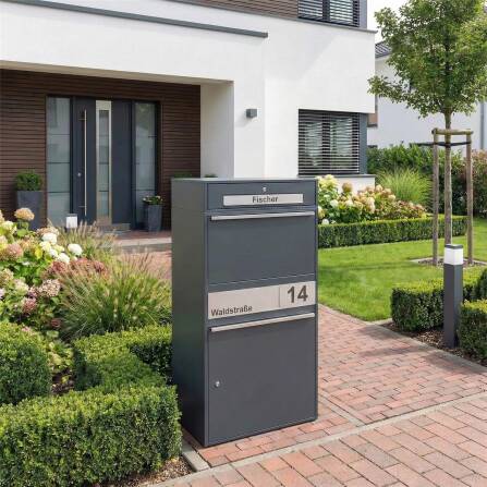 Metzler Boîte à colis XL avec compartiment pour lettres | Inoxydable | personnalisée avec gravure | RAL 7016 Anthracite | Bispo Max 2