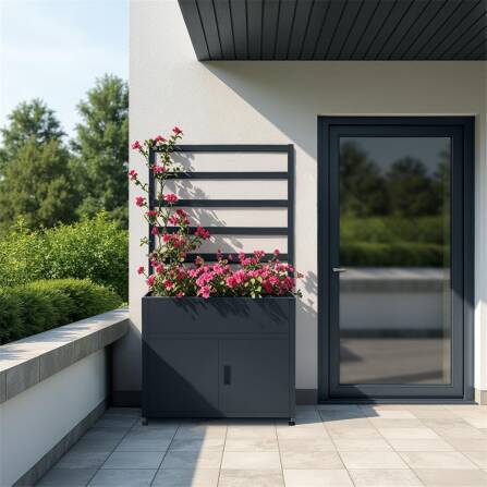 Metzler Hochbeet mit Stauraum | Pulverbeschichtet | mit Pflanzgitter | 100  x 190 x 50 cm