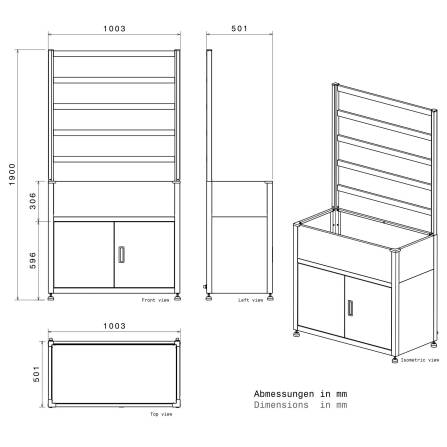 Metzler Hochbeet mit Stauraum | Pulverbeschichtet | mit Pflanzgitter | 100  x 190 x 50 cm