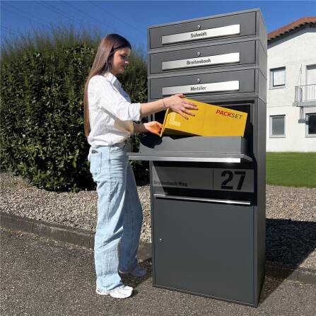 Metzler Boîte à colis avec 3 compartiments pour lettres | Boîte à colis inoxydable | personnalisée avec gravure | Anthracite | Bispo Max 2