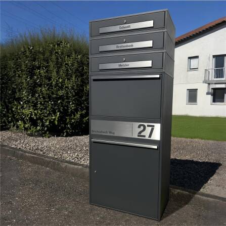 Metzler Boîte à colis avec 3 compartiments pour lettres | Boîte à colis inoxydable | personnalisée avec gravure | Anthracite | Bispo Max 2