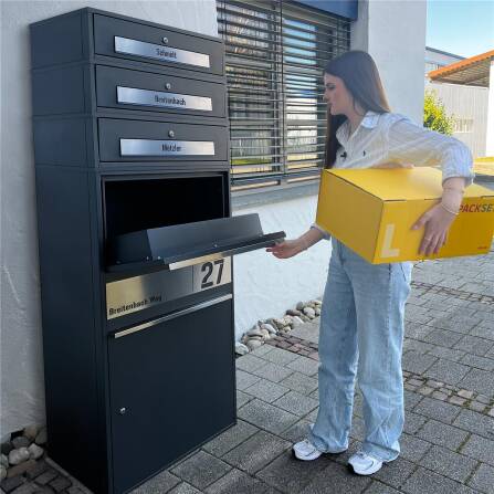 Metzler Boîte à colis avec 3 compartiments pour lettres | Boîte à colis inoxydable | personnalisée avec gravure | Anthracite | Bispo Max 2