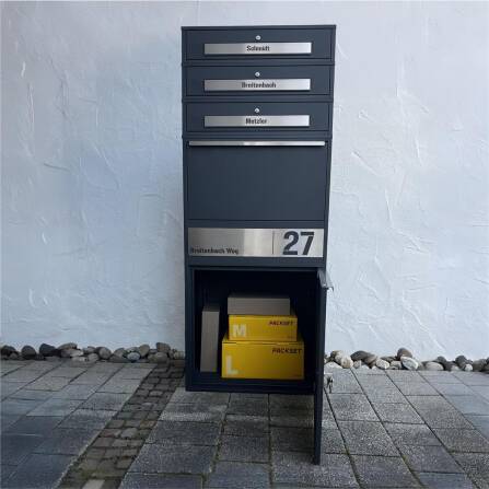 Metzler Boîte à colis avec 3 compartiments pour lettres | Boîte à colis inoxydable | personnalisée avec gravure | Anthracite | Bispo Max 2