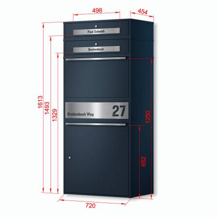 Metzler Paketbox XL mit 2 Briefkästen | Paketkasten rostfrei | personalisiert mit Gravur | RAL 7016 Anthrazit | Bispo Max 2