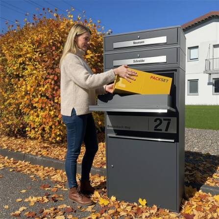 Metzler Paketbox XL mit 2 Briefkästen | Paketkasten rostfrei | personalisiert mit Gravur | RAL 7016 Anthrazit | Bispo Max 2