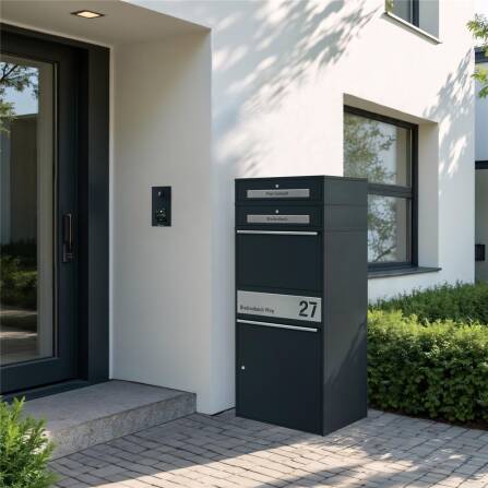 Metzler Paketbox XL mit 2 Briefkästen | Paketkasten rostfrei | personalisiert mit Gravur | RAL 7016 Anthrazit | Bispo Max 2