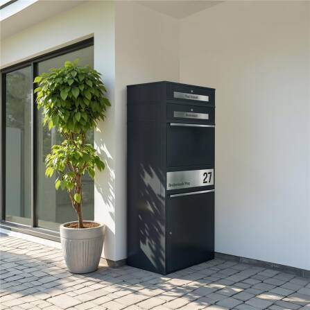 Metzler Paketbox XL mit 2 Briefkästen | Paketkasten rostfrei | personalisiert mit Gravur | RAL 7016 Anthrazit | Bispo Max 2