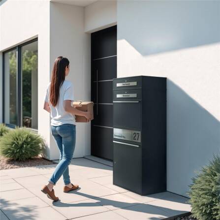 Metzler Paketbox XL mit 2 Briefkästen | Paketkasten rostfrei | personalisiert mit Gravur | RAL 7016 Anthrazit | Bispo Max 2